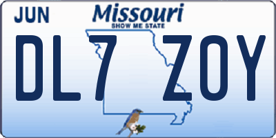 MO license plate DL7Z0Y