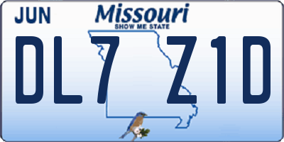 MO license plate DL7Z1D