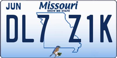 MO license plate DL7Z1K
