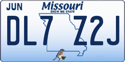 MO license plate DL7Z2J