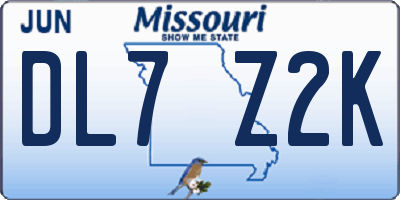 MO license plate DL7Z2K