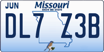 MO license plate DL7Z3B