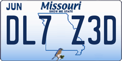 MO license plate DL7Z3D