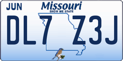 MO license plate DL7Z3J