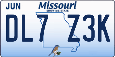 MO license plate DL7Z3K