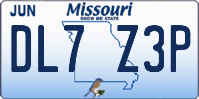 MO license plate DL7Z3P