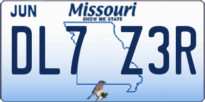 MO license plate DL7Z3R