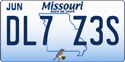MO license plate DL7Z3S