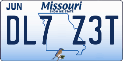 MO license plate DL7Z3T