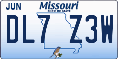 MO license plate DL7Z3W