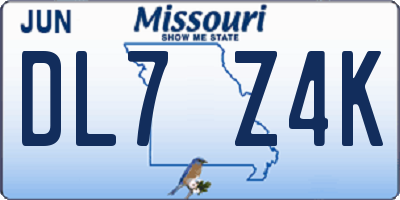 MO license plate DL7Z4K
