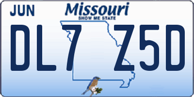 MO license plate DL7Z5D
