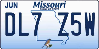MO license plate DL7Z5W
