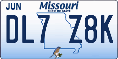 MO license plate DL7Z8K
