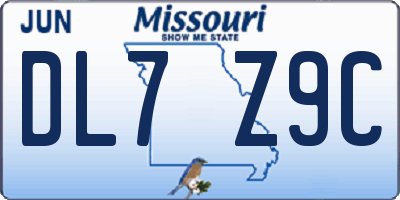MO license plate DL7Z9C