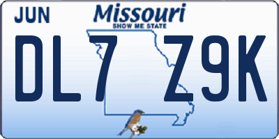 MO license plate DL7Z9K
