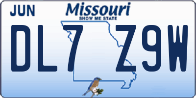 MO license plate DL7Z9W