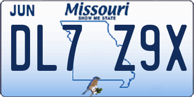 MO license plate DL7Z9X