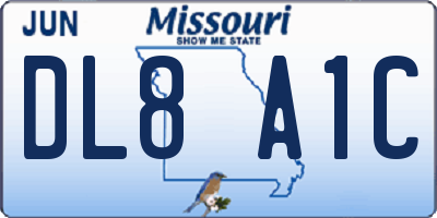 MO license plate DL8A1C