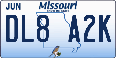 MO license plate DL8A2K