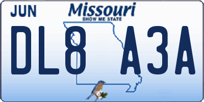 MO license plate DL8A3A