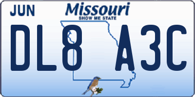 MO license plate DL8A3C