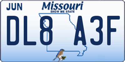 MO license plate DL8A3F