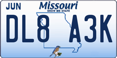 MO license plate DL8A3K