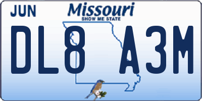 MO license plate DL8A3M