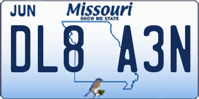 MO license plate DL8A3N