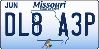 MO license plate DL8A3P