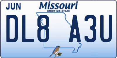 MO license plate DL8A3U