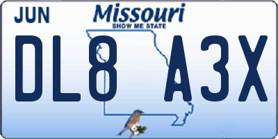 MO license plate DL8A3X