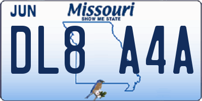 MO license plate DL8A4A