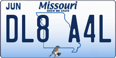 MO license plate DL8A4L