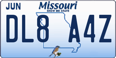MO license plate DL8A4Z