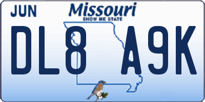 MO license plate DL8A9K