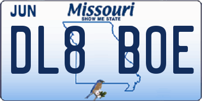 MO license plate DL8B0E
