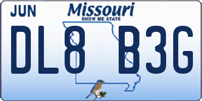 MO license plate DL8B3G
