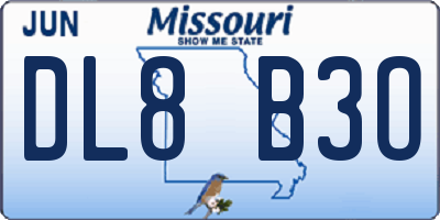 MO license plate DL8B3O