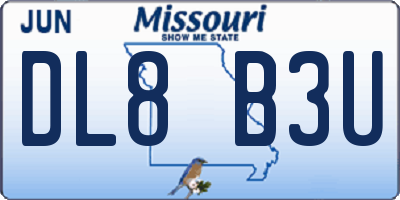 MO license plate DL8B3U