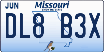 MO license plate DL8B3X