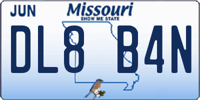 MO license plate DL8B4N