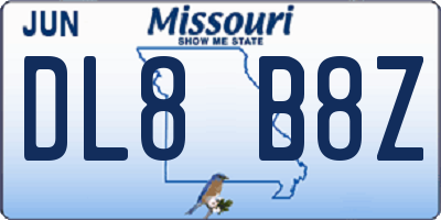 MO license plate DL8B8Z
