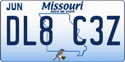 MO license plate DL8C3Z