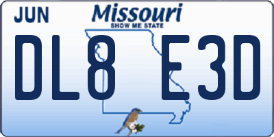 MO license plate DL8E3D