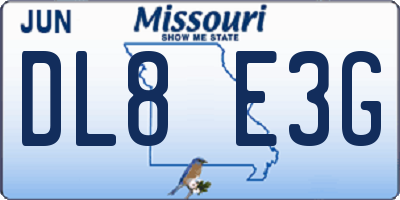 MO license plate DL8E3G