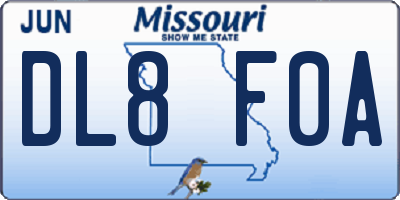 MO license plate DL8F0A