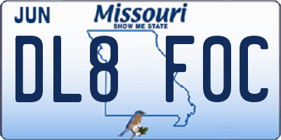 MO license plate DL8F0C