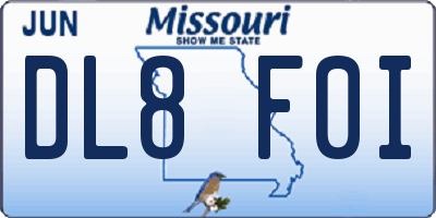 MO license plate DL8F0I